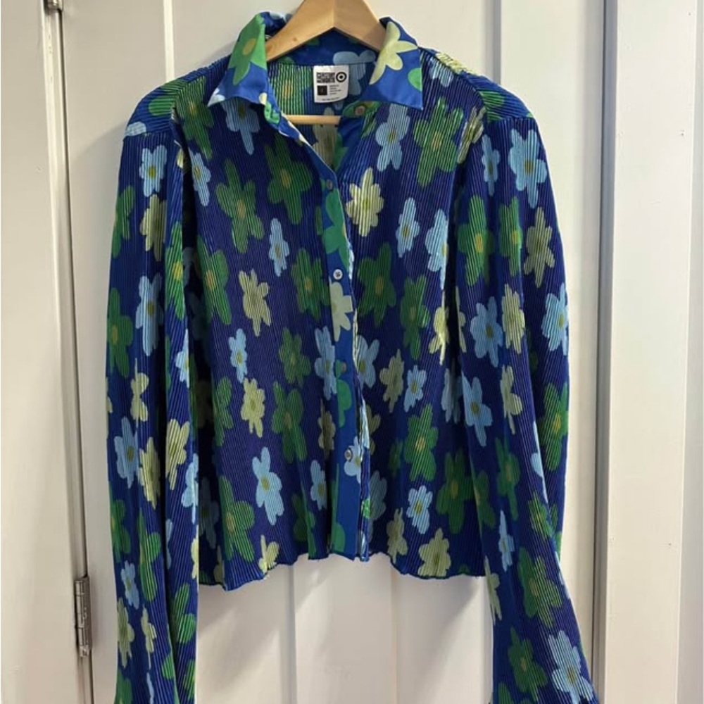 Target Blue Floral Button-Down Long Sleeve Top